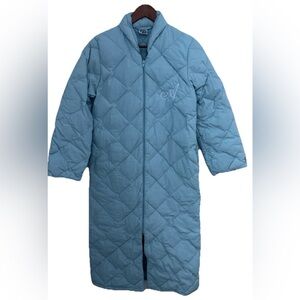Vintage The Company Store Down Coat women XS blue long Jacket 90s cotton feather
